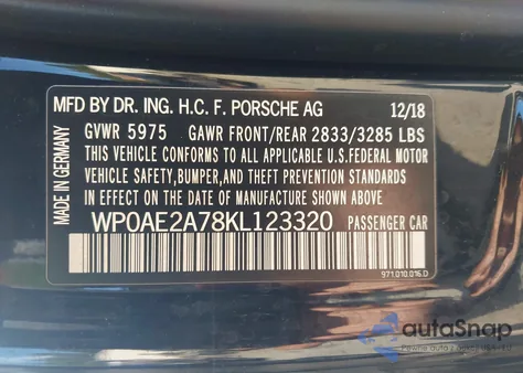 2019 Porsche Panamera E-Hybrid 4 z USA, uszkodzony, nr VIN WP0AE2A78KL123320